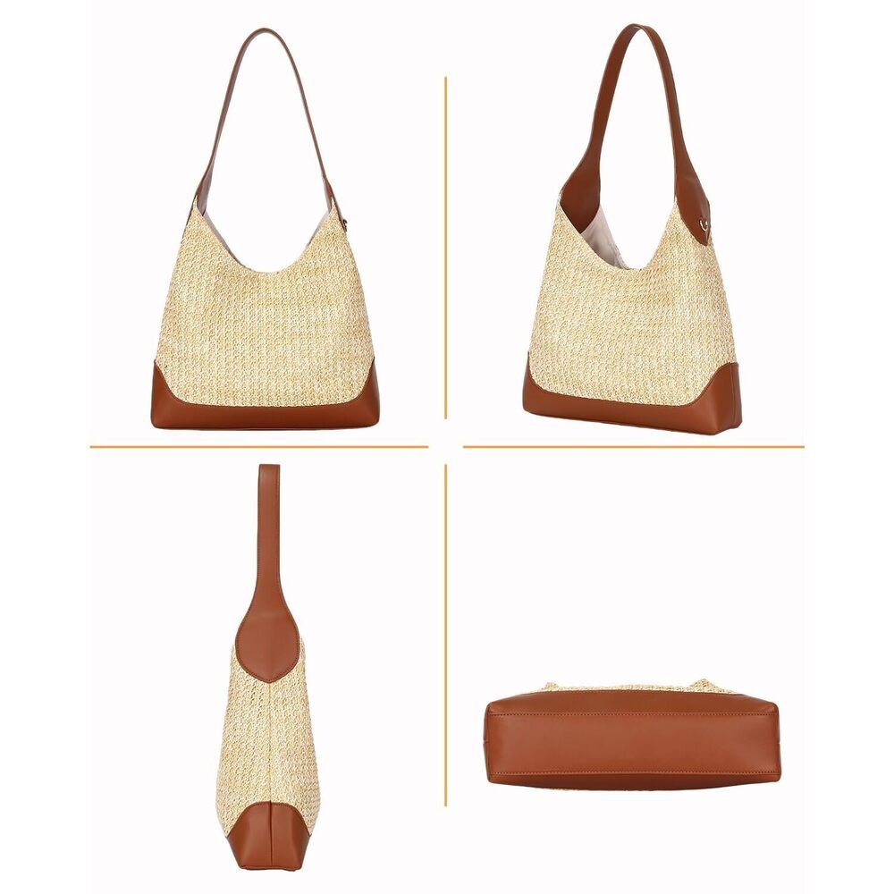 Woven Straw Hobo Tote Bag for Women Brown - Picture 4 of 8